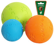 Rubber bal pawprint met geluid 7,5 cm Geel